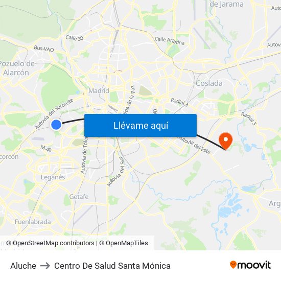 Aluche to Centro De Salud Santa Mónica map