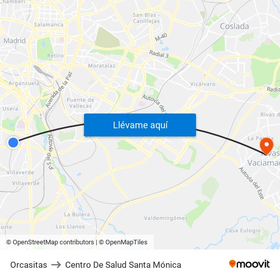 Orcasitas to Centro De Salud Santa Mónica map