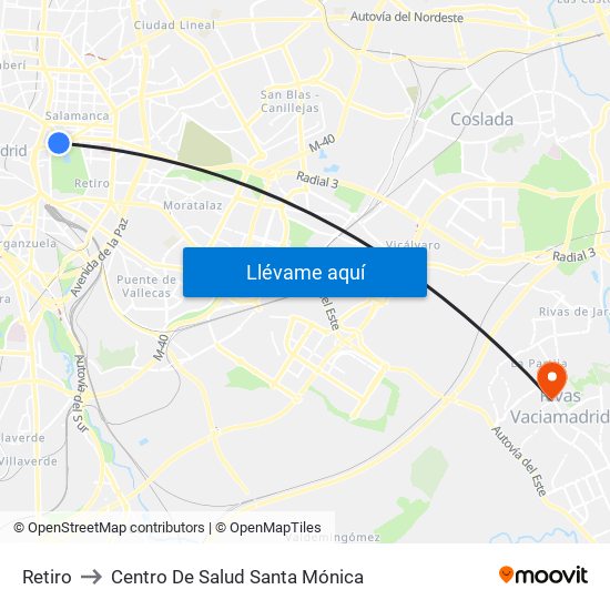 Retiro to Centro De Salud Santa Mónica map