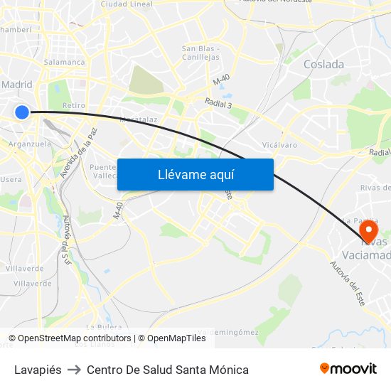 Lavapiés to Centro De Salud Santa Mónica map