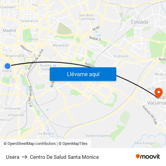 Usera to Centro De Salud Santa Mónica map
