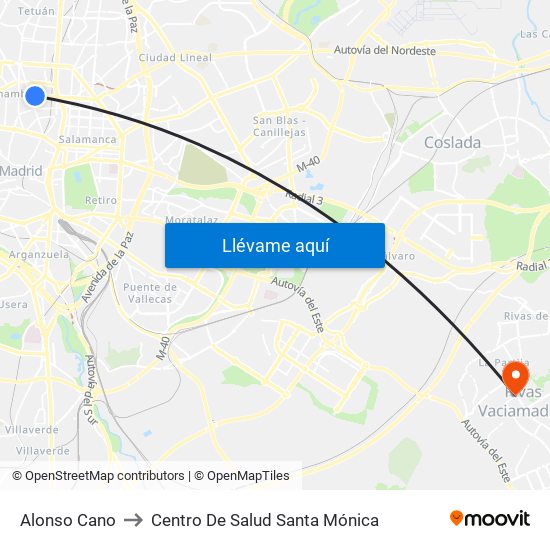 Alonso Cano to Centro De Salud Santa Mónica map