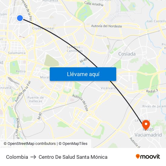 Colombia to Centro De Salud Santa Mónica map