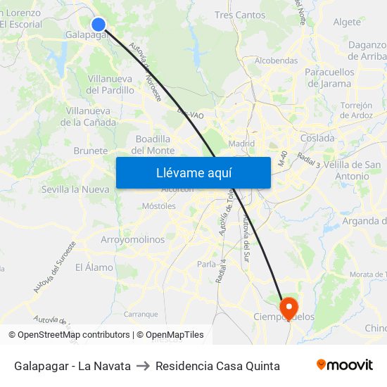 Galapagar - La Navata to Residencia Casa Quinta map