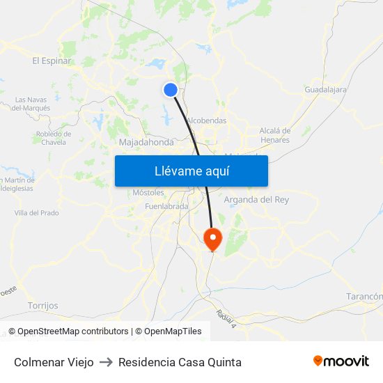 Colmenar Viejo to Residencia Casa Quinta map