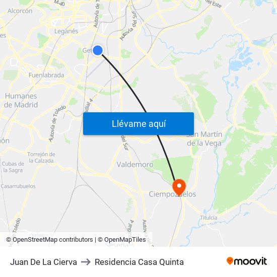 Juan De La Cierva to Residencia Casa Quinta map