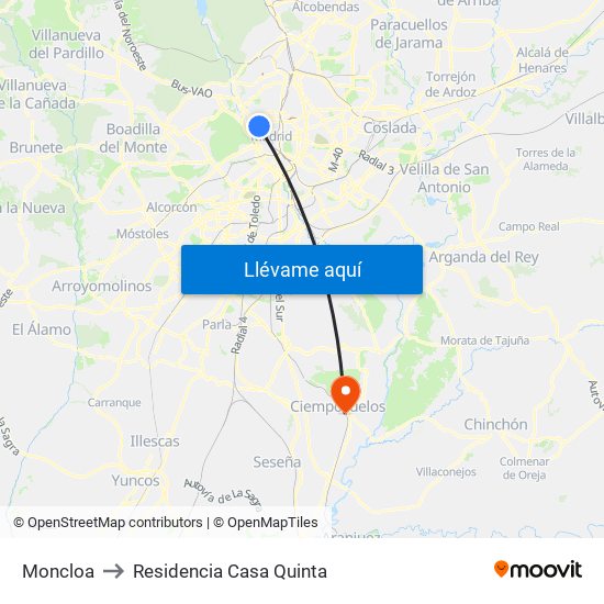 Moncloa to Residencia Casa Quinta map