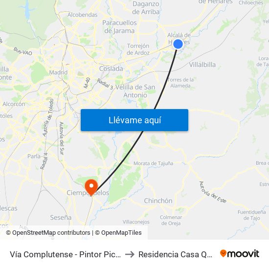 Vía Complutense - Pintor Picasso to Residencia Casa Quinta map