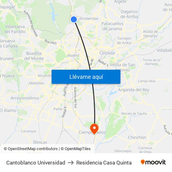 Cantoblanco Universidad to Residencia Casa Quinta map
