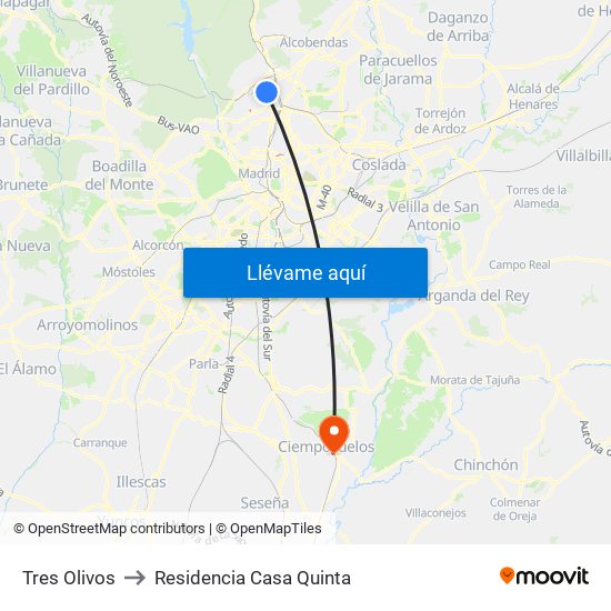 Tres Olivos to Residencia Casa Quinta map