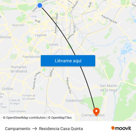 Campamento to Residencia Casa Quinta map