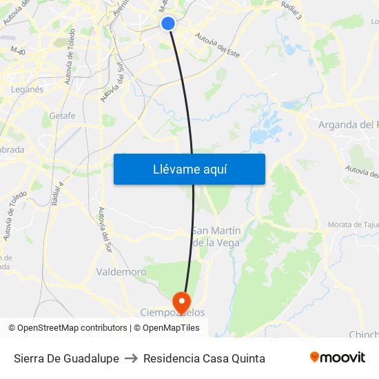 Sierra De Guadalupe to Residencia Casa Quinta map