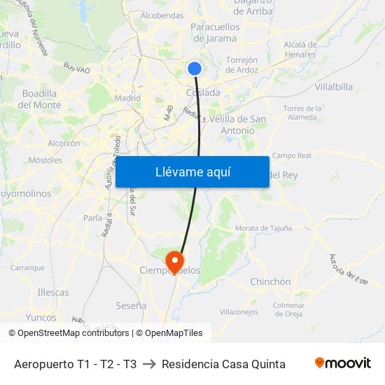 Aeropuerto T1 - T2 - T3 to Residencia Casa Quinta map