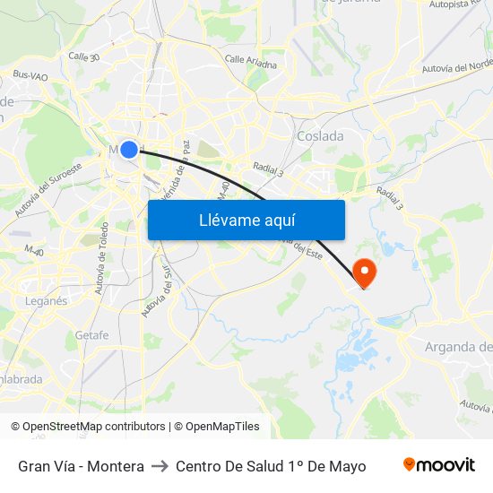 Gran Vía - Montera to Centro De Salud 1º De Mayo map