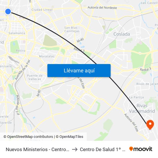 Nuevos Ministerios - Centro Comercial to Centro De Salud 1º De Mayo map