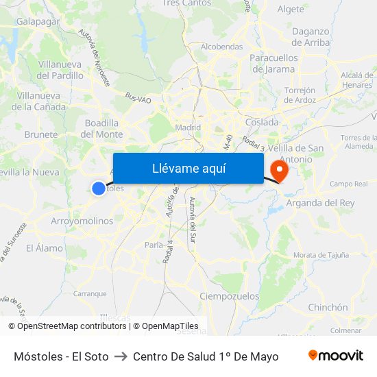 Móstoles - El Soto to Centro De Salud 1º De Mayo map
