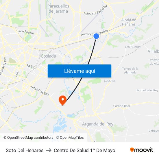 Soto Del Henares to Centro De Salud 1º De Mayo map