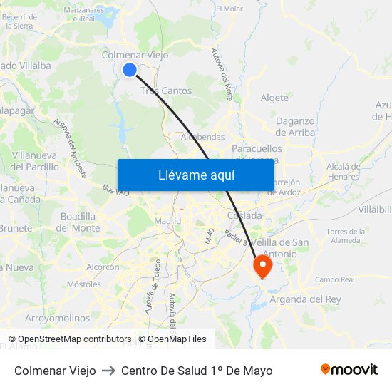 Colmenar Viejo to Centro De Salud 1º De Mayo map