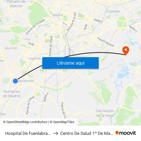Hospital De Fuenlabrada to Centro De Salud 1º De Mayo map