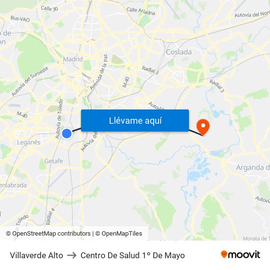 Villaverde Alto to Centro De Salud 1º De Mayo map