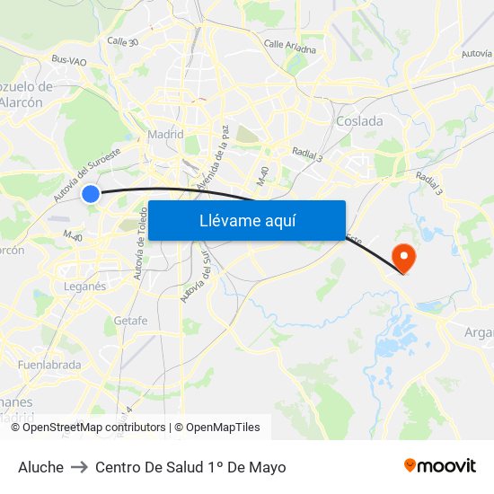 Aluche to Centro De Salud 1º De Mayo map