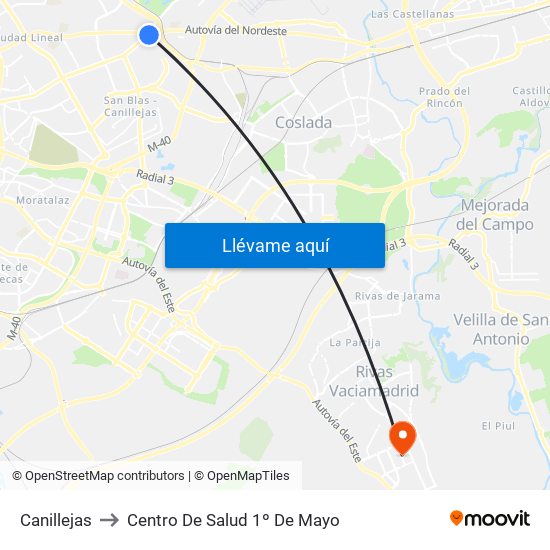 Canillejas to Centro De Salud 1º De Mayo map