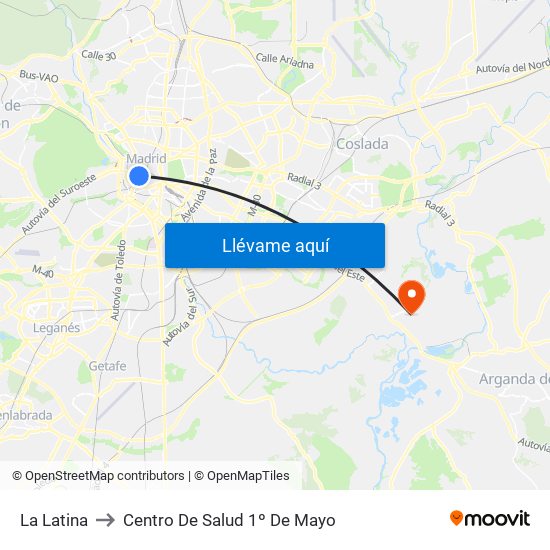 La Latina to Centro De Salud 1º De Mayo map