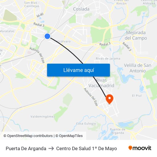 Puerta De Arganda to Centro De Salud 1º De Mayo map
