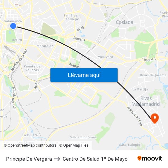 Príncipe De Vergara to Centro De Salud 1º De Mayo map