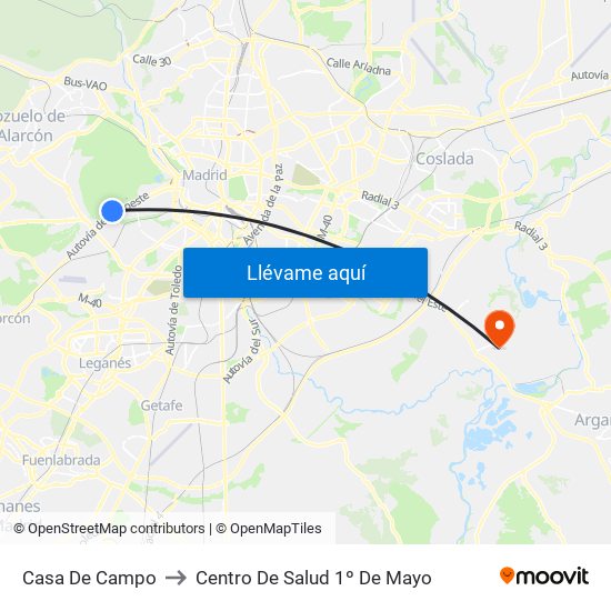 Casa De Campo to Centro De Salud 1º De Mayo map