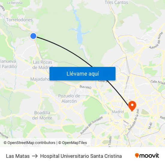 Las Matas to Hospital Universitario Santa Cristina map