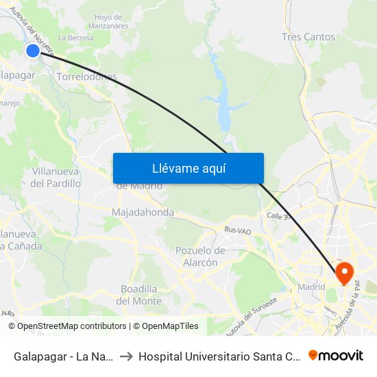 Galapagar - La Navata to Hospital Universitario Santa Cristina map