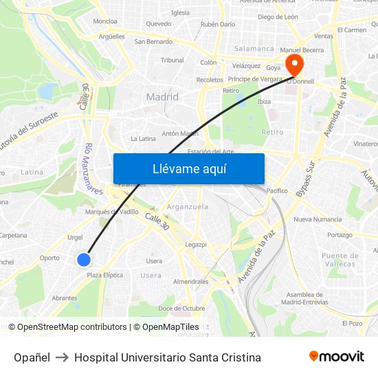 Opañel to Hospital Universitario Santa Cristina map