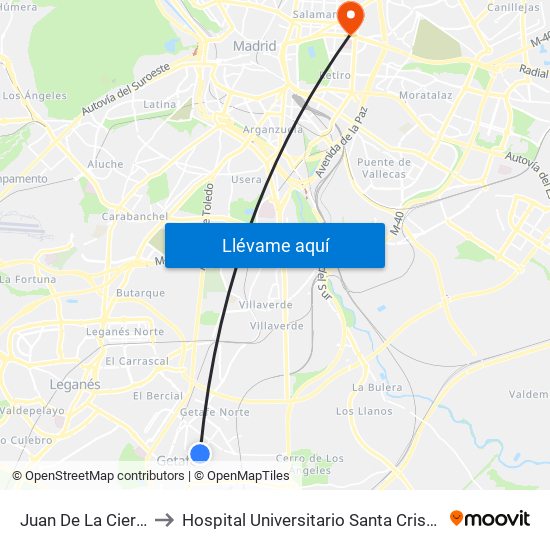 Juan De La Cierva to Hospital Universitario Santa Cristina map