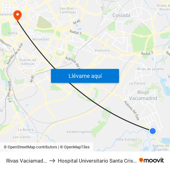 Rivas Vaciamadrid to Hospital Universitario Santa Cristina map
