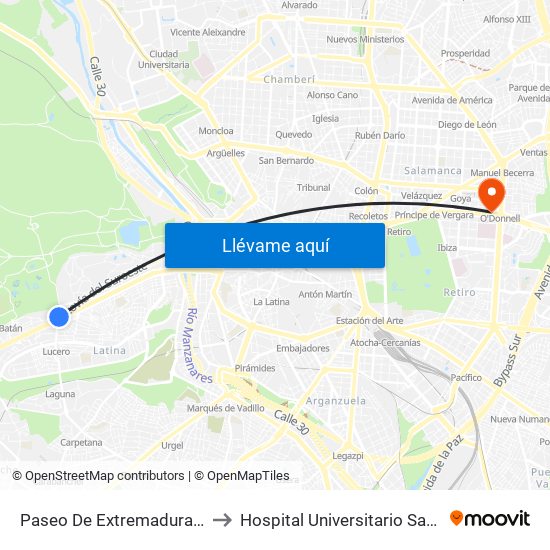 Paseo De Extremadura - El Greco to Hospital Universitario Santa Cristina map