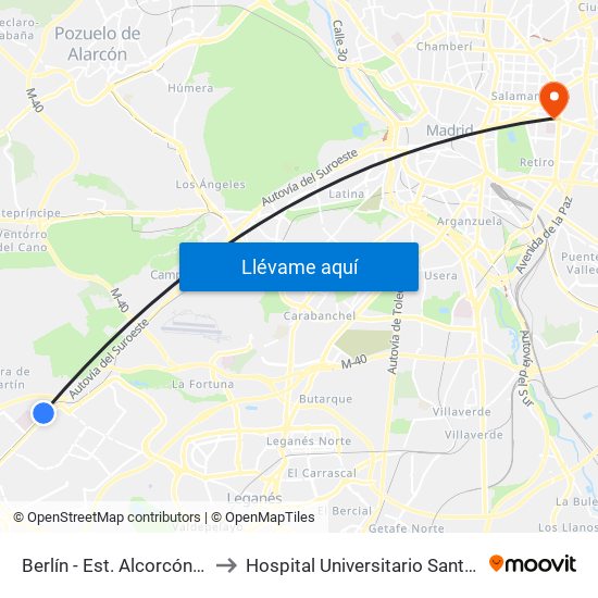 Berlín - Est. Alcorcón Central to Hospital Universitario Santa Cristina map