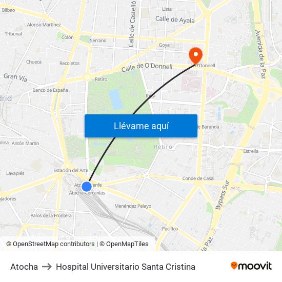 Atocha to Hospital Universitario Santa Cristina map