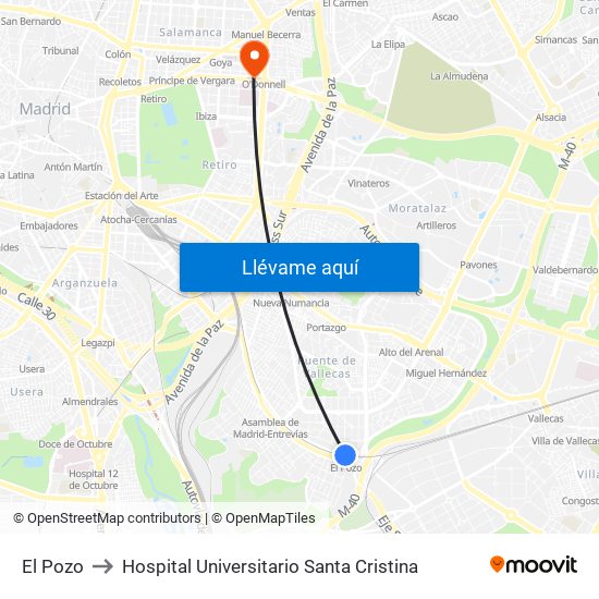 El Pozo to Hospital Universitario Santa Cristina map
