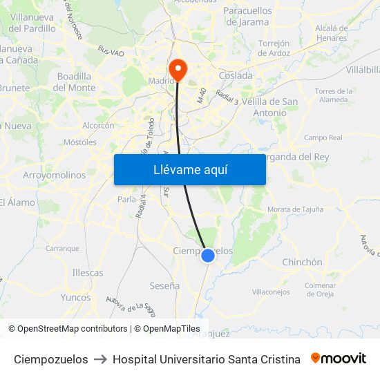 Ciempozuelos to Hospital Universitario Santa Cristina map