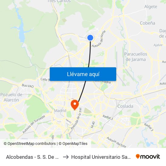 Alcobendas - S. S. De Los Reyes to Hospital Universitario Santa Cristina map