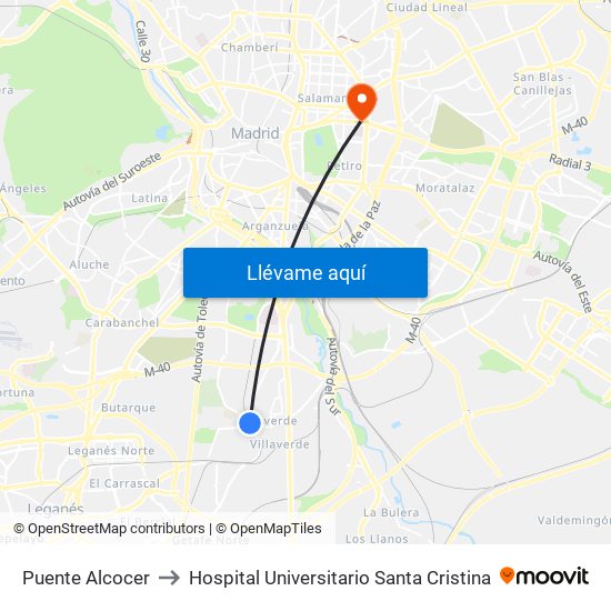 Puente Alcocer to Hospital Universitario Santa Cristina map