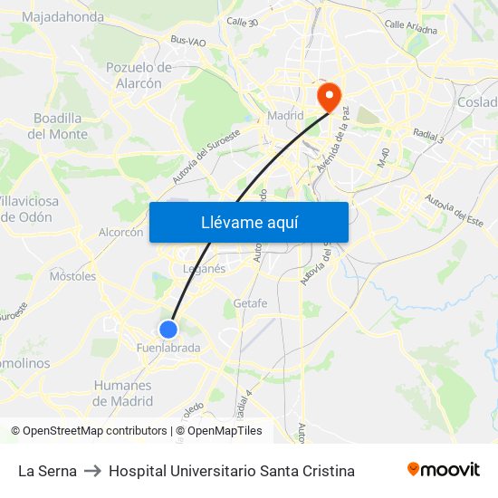 La Serna to Hospital Universitario Santa Cristina map