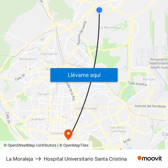 La Moraleja to Hospital Universitario Santa Cristina map