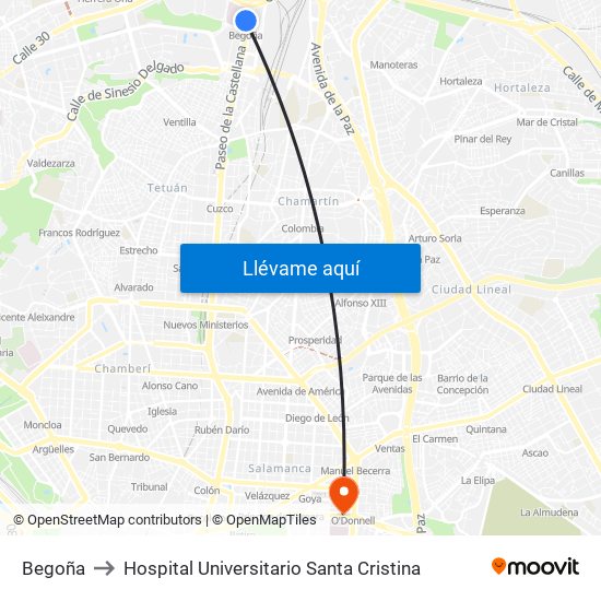 Begoña to Hospital Universitario Santa Cristina map