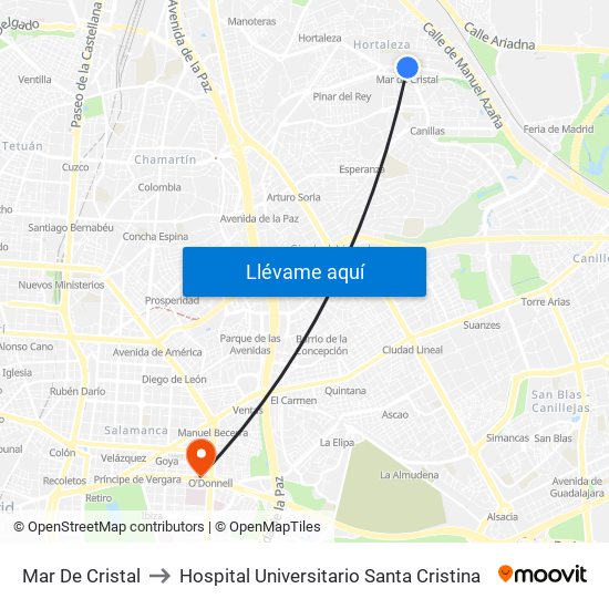 Mar De Cristal to Hospital Universitario Santa Cristina map