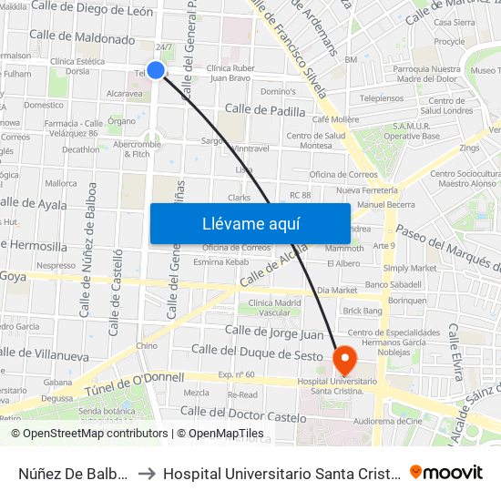 Núñez De Balboa to Hospital Universitario Santa Cristina map