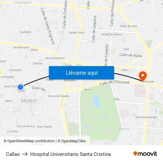 Callao to Hospital Universitario Santa Cristina map
