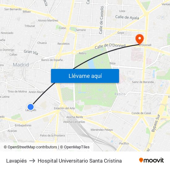 Lavapiés to Hospital Universitario Santa Cristina map