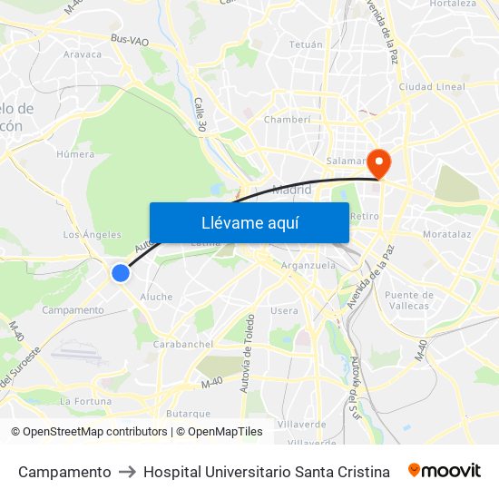 Campamento to Hospital Universitario Santa Cristina map
